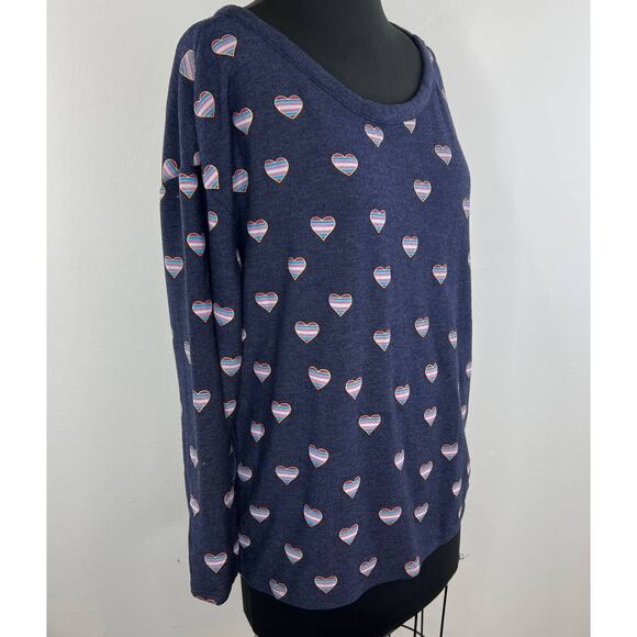 CHASER Blue Heart Print Scoop Neck Long Sleeve Pullover Women's Sweater Size M - Picture 2 of 8